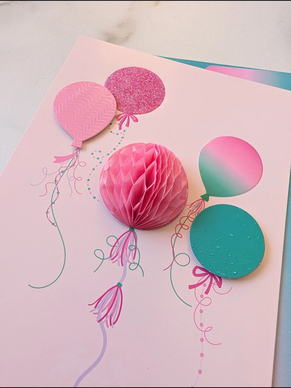 Pink Balloon Pop-Up Greeting Card with Teal Envelope